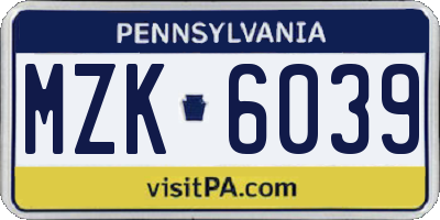 PA license plate MZK6039