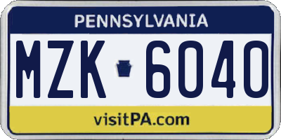 PA license plate MZK6040