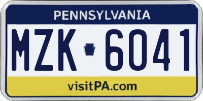 PA license plate MZK6041