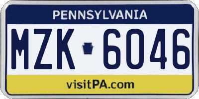 PA license plate MZK6046