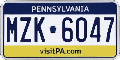 PA license plate MZK6047