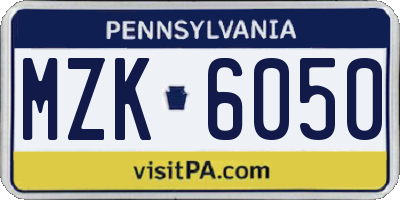 PA license plate MZK6050