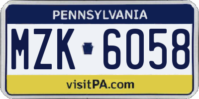 PA license plate MZK6058