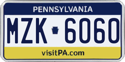 PA license plate MZK6060