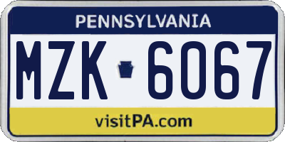 PA license plate MZK6067