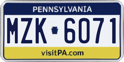PA license plate MZK6071