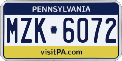 PA license plate MZK6072