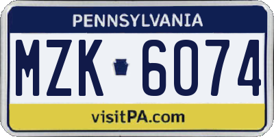PA license plate MZK6074