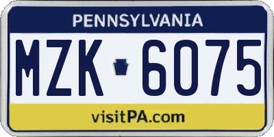 PA license plate MZK6075
