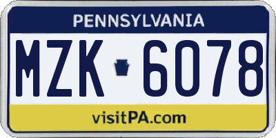 PA license plate MZK6078