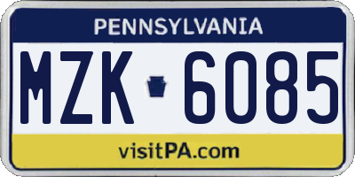 PA license plate MZK6085