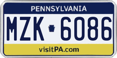 PA license plate MZK6086