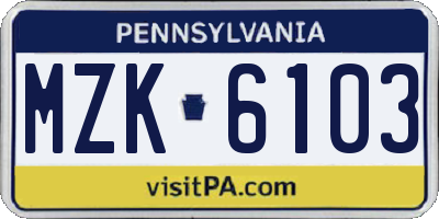 PA license plate MZK6103
