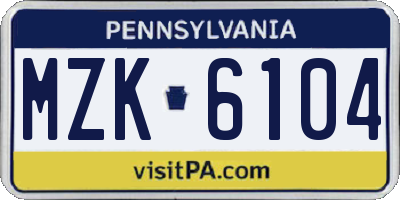 PA license plate MZK6104