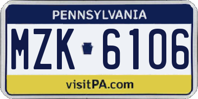 PA license plate MZK6106