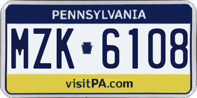 PA license plate MZK6108