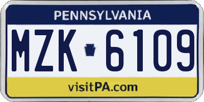 PA license plate MZK6109