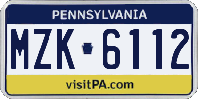 PA license plate MZK6112