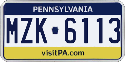 PA license plate MZK6113