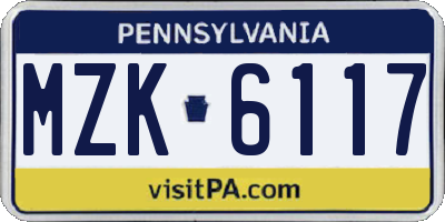 PA license plate MZK6117