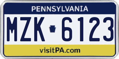 PA license plate MZK6123