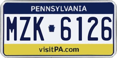 PA license plate MZK6126
