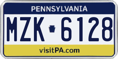 PA license plate MZK6128
