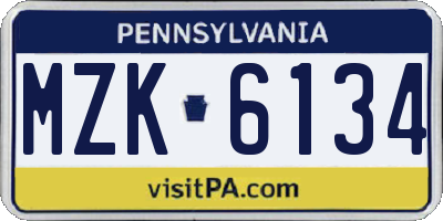 PA license plate MZK6134