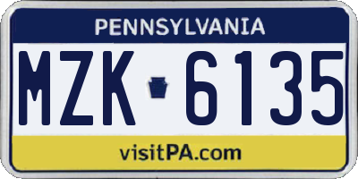 PA license plate MZK6135