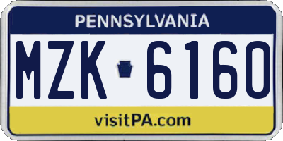 PA license plate MZK6160