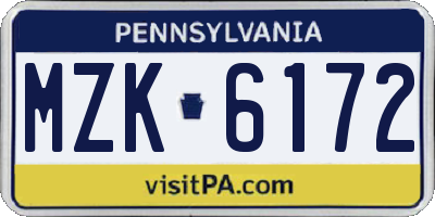 PA license plate MZK6172