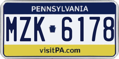 PA license plate MZK6178