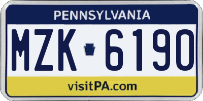PA license plate MZK6190