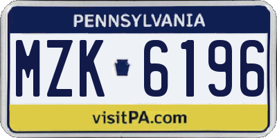 PA license plate MZK6196