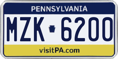 PA license plate MZK6200