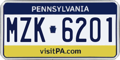 PA license plate MZK6201