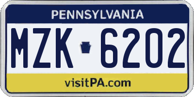 PA license plate MZK6202