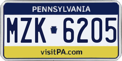 PA license plate MZK6205
