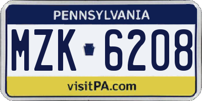PA license plate MZK6208