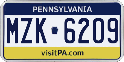 PA license plate MZK6209