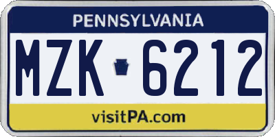 PA license plate MZK6212