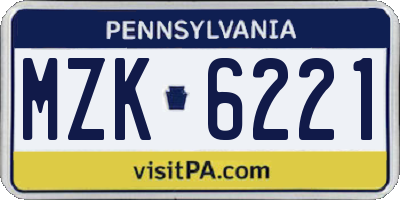 PA license plate MZK6221