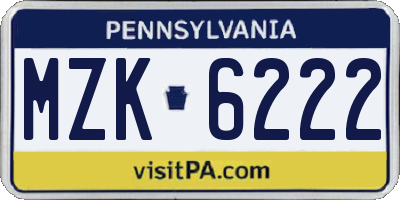 PA license plate MZK6222
