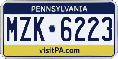 PA license plate MZK6223