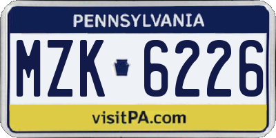 PA license plate MZK6226