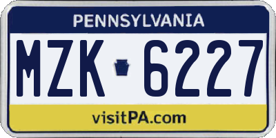 PA license plate MZK6227