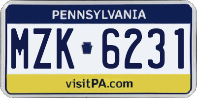 PA license plate MZK6231
