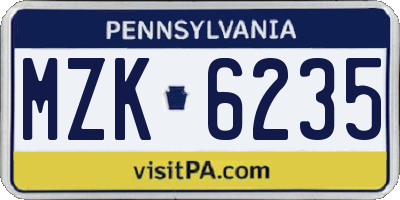 PA license plate MZK6235