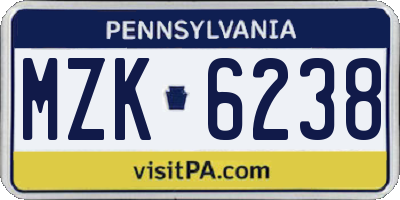 PA license plate MZK6238