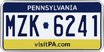 PA license plate MZK6241